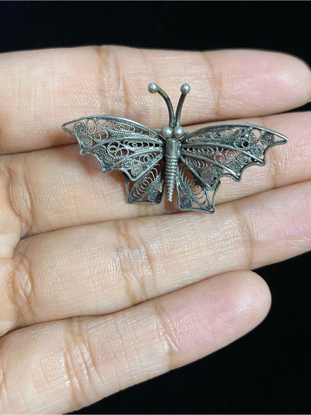 925 Sterling Silver Vintage Filigree Butterfly Brooch